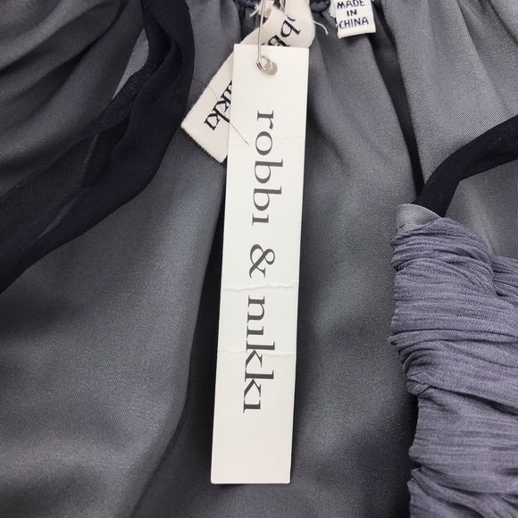 Robbi & Nikki Gray Chiffon Beaded Ruched Neck Tunic Blouse - Picture 7 of 8